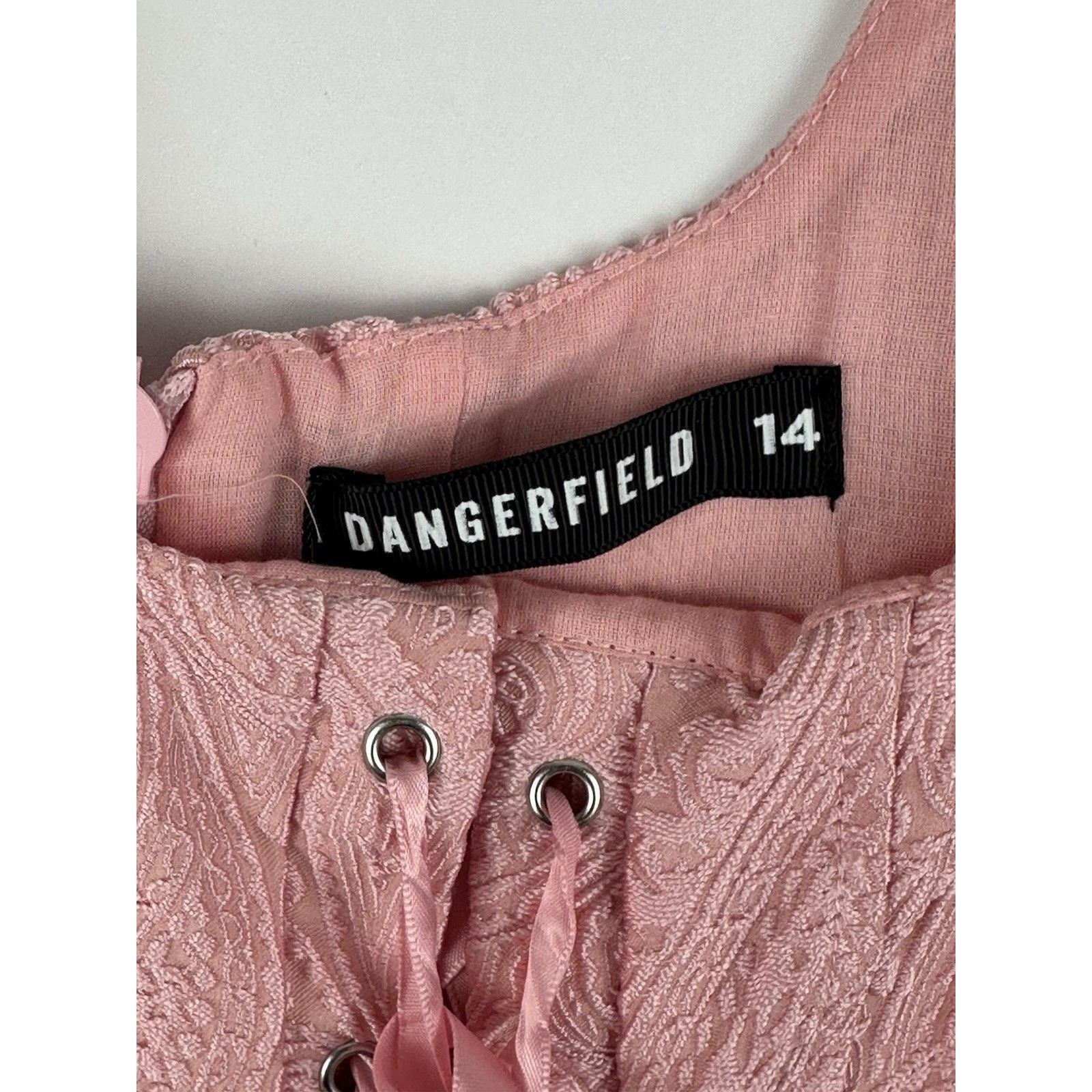 Dangerfield Nwt Abundance Corset Dress Pink Jacquard Size 14 Lace-Up — image 6 of 7